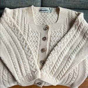 Aran Crafts Ivory Cable Knit Cardigan - M - Made in Ireland